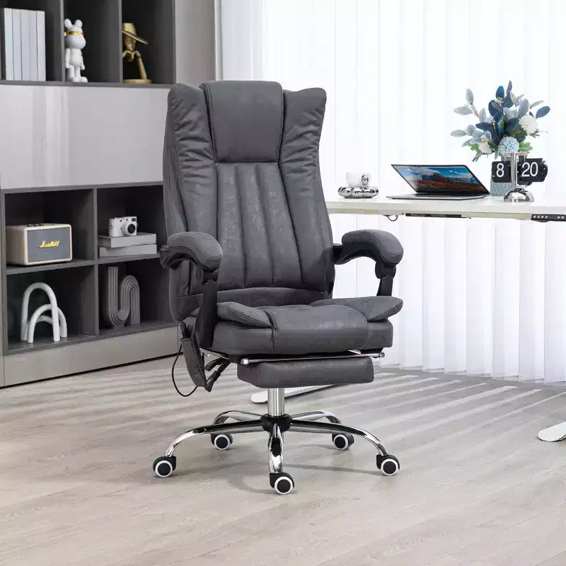 Fauteuil de bureau massant 6 points et chauffant, fauteuil d'ordinateur inclinable avec hauteur réglable et repose-pieds