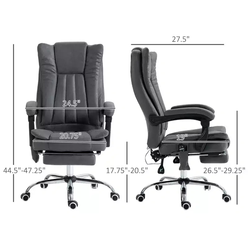 Fauteuil de bureau massant 6 points et chauffant, fauteuil d'ordinateur inclinable avec hauteur réglable et repose-pieds