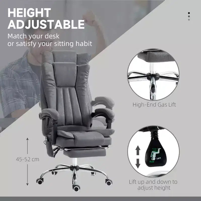 Fauteuil de bureau massant 6 points et chauffant, fauteuil d'ordinateur inclinable avec hauteur réglable et repose-pieds