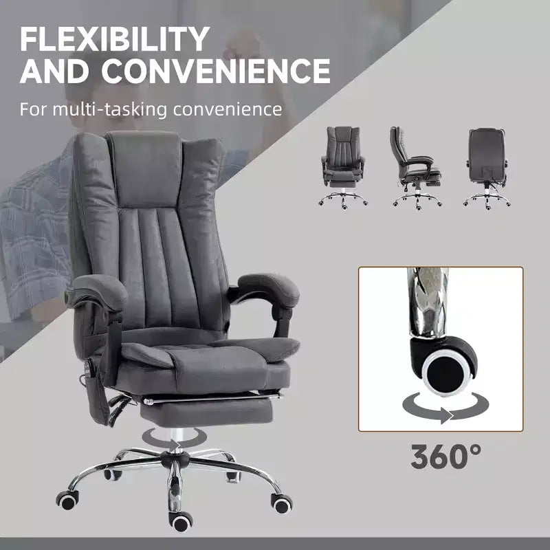 Fauteuil de bureau massant 6 points et chauffant, fauteuil d'ordinateur inclinable avec hauteur réglable et repose-pieds