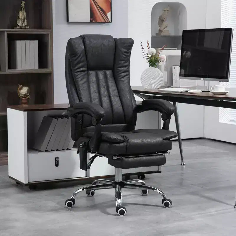 Fauteuil de bureau massant 6 points et chauffant, fauteuil d'ordinateur inclinable avec hauteur réglable et repose-pieds