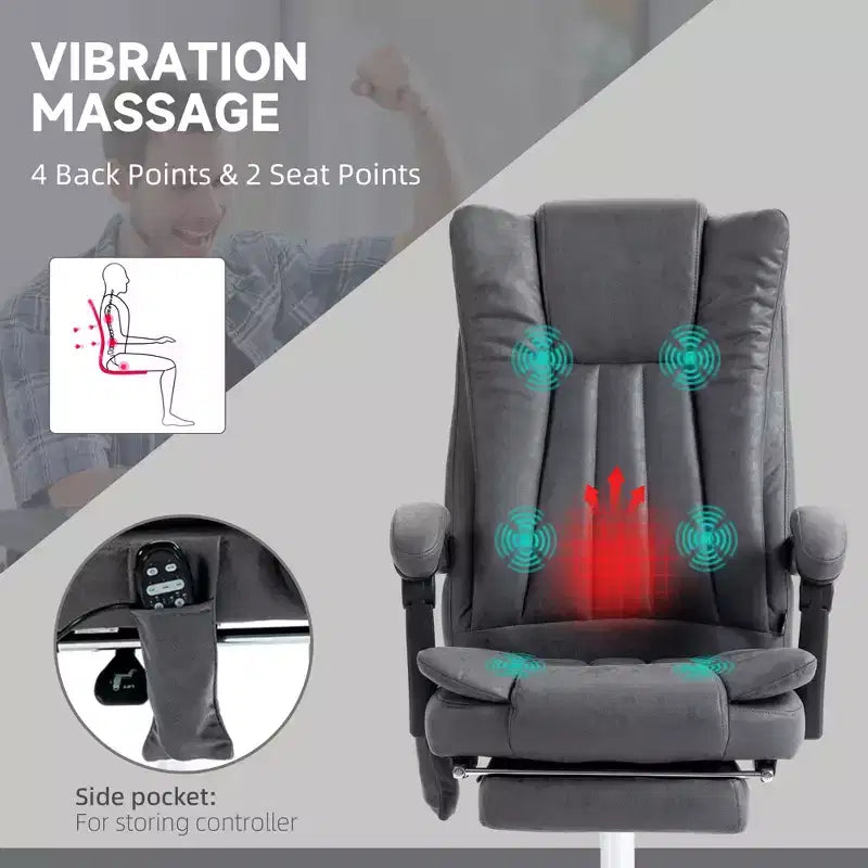 Fauteuil de bureau massant 6 points et chauffant, fauteuil d'ordinateur inclinable avec hauteur réglable et repose-pieds