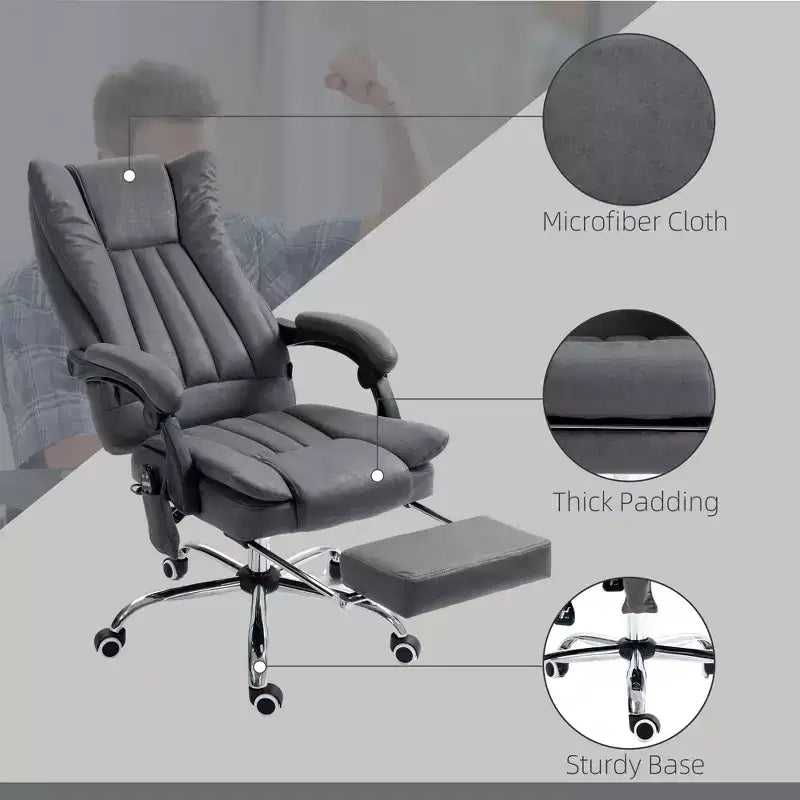 Fauteuil de bureau massant 6 points et chauffant, fauteuil d'ordinateur inclinable avec hauteur réglable et repose-pieds
