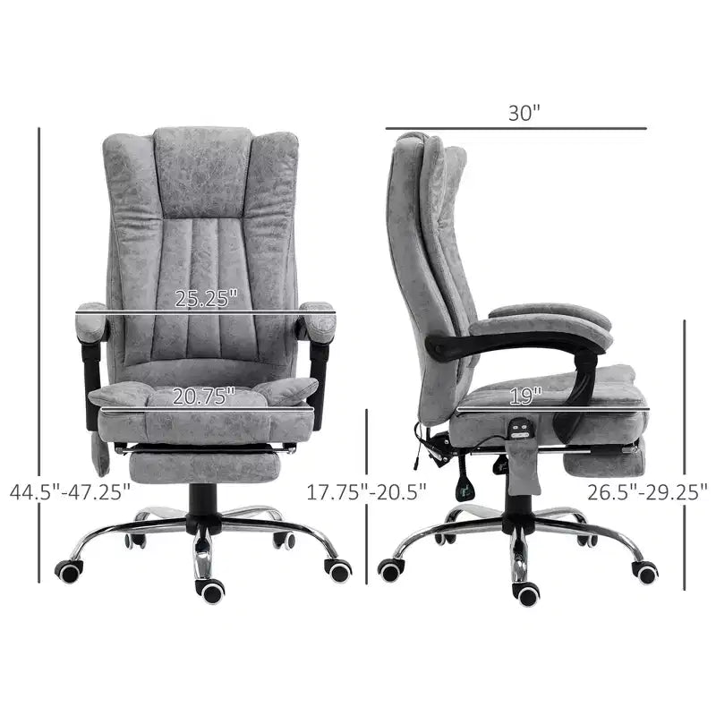 Fauteuil de bureau massant 6 points et chauffant, fauteuil d'ordinateur inclinable avec hauteur réglable et repose-pieds