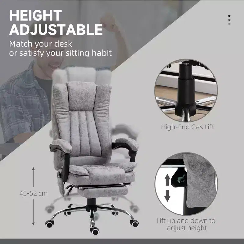 Fauteuil de bureau massant 6 points et chauffant, fauteuil d'ordinateur inclinable avec hauteur réglable et repose-pieds
