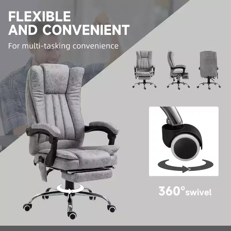 Fauteuil de bureau massant 6 points et chauffant, fauteuil d'ordinateur inclinable avec hauteur réglable et repose-pieds