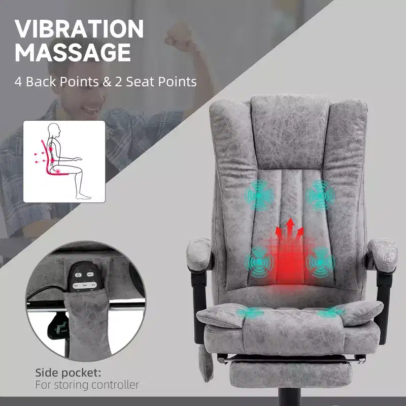 Fauteuil de bureau massant 6 points et chauffant, fauteuil d'ordinateur inclinable avec hauteur réglable et repose-pieds