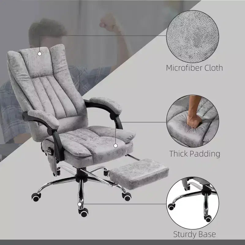 Fauteuil de bureau massant 6 points et chauffant, fauteuil d'ordinateur inclinable avec hauteur réglable et repose-pieds