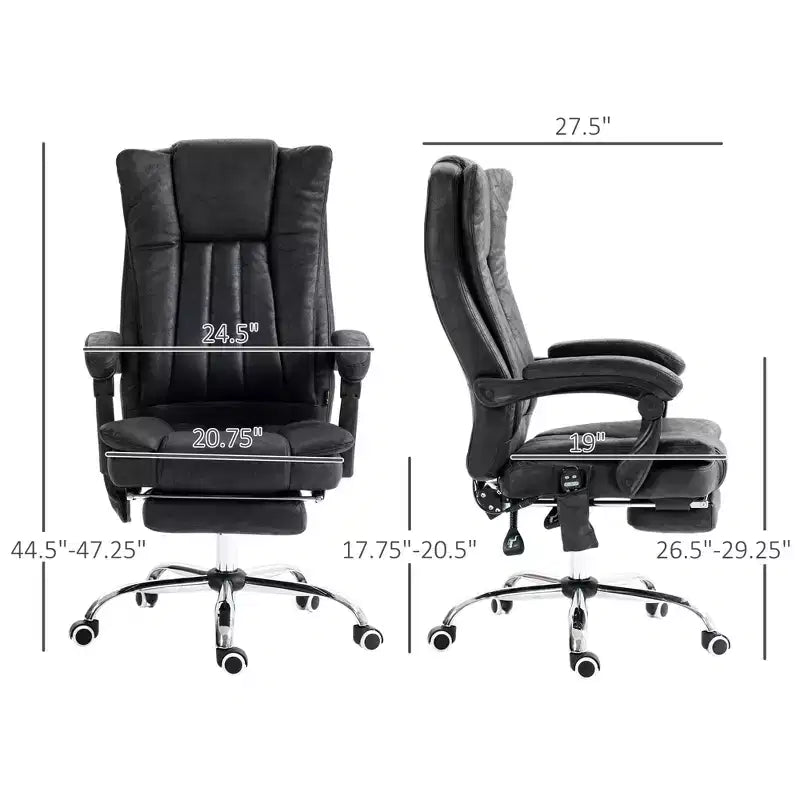 Fauteuil de bureau massant 6 points et chauffant, fauteuil d'ordinateur inclinable avec hauteur réglable et repose-pieds