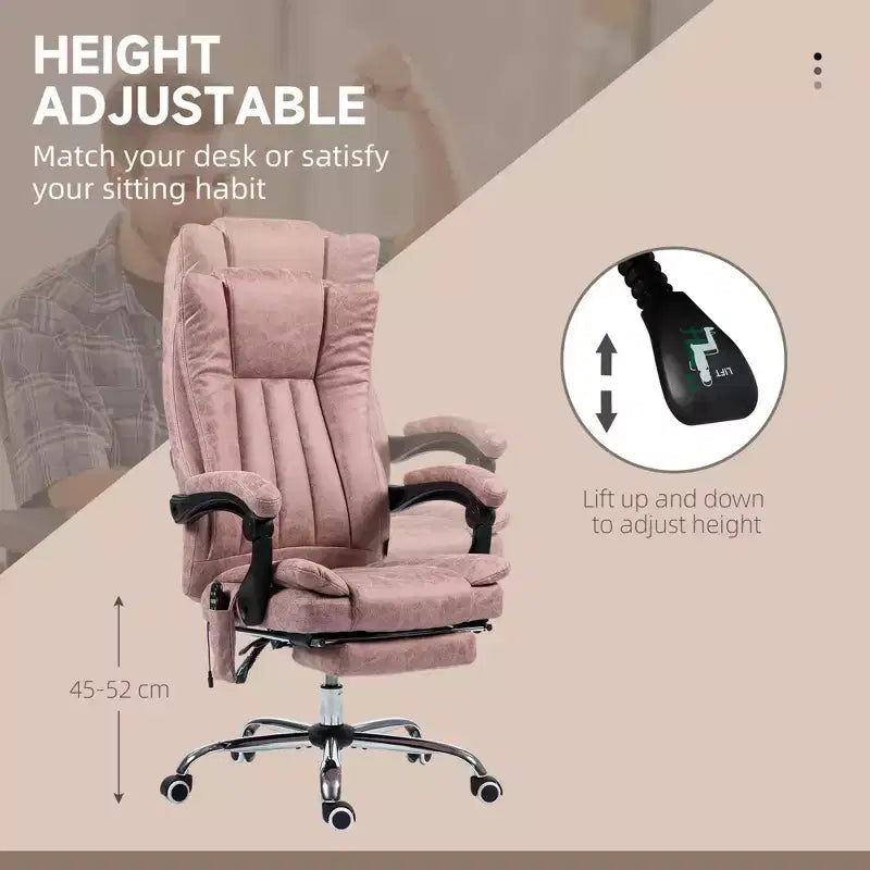 Fauteuil de bureau massant 6 points et chauffant, fauteuil d'ordinateur inclinable avec hauteur réglable et repose-pieds