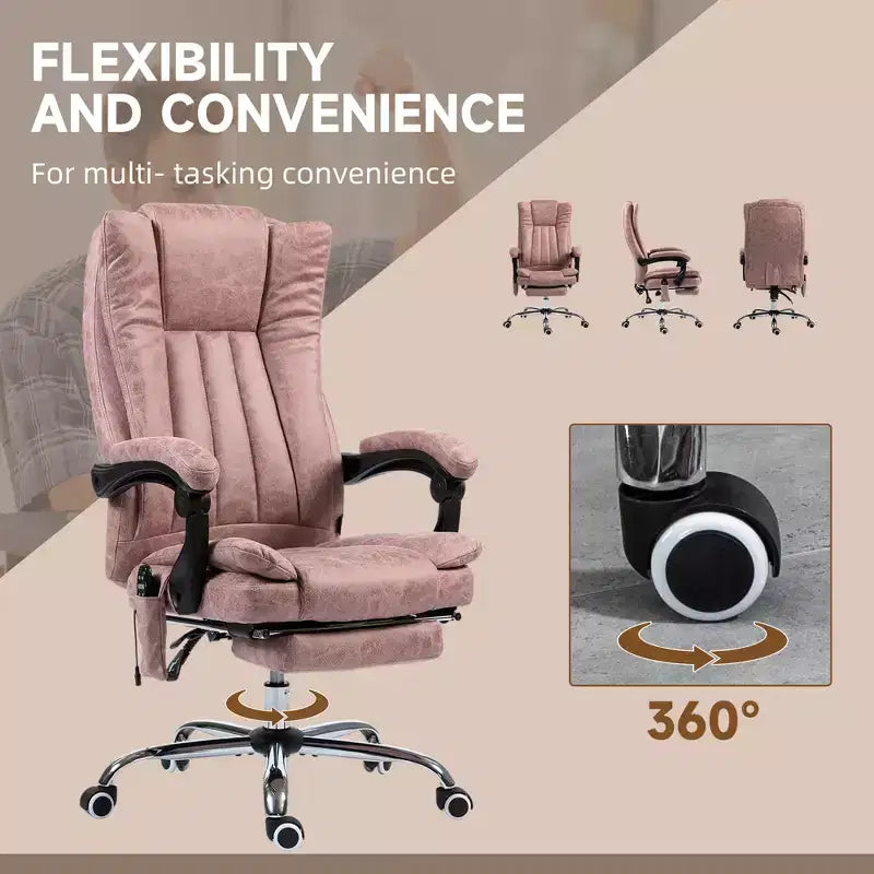 Fauteuil de bureau massant 6 points et chauffant, fauteuil d'ordinateur inclinable avec hauteur réglable et repose-pieds
