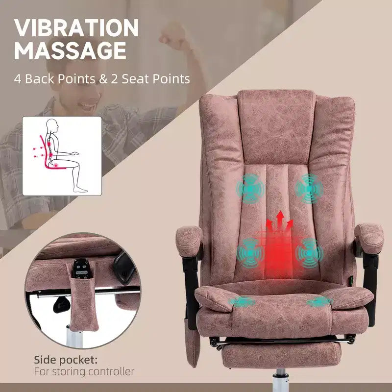 Fauteuil de bureau massant 6 points et chauffant, fauteuil d'ordinateur inclinable avec hauteur réglable et repose-pieds
