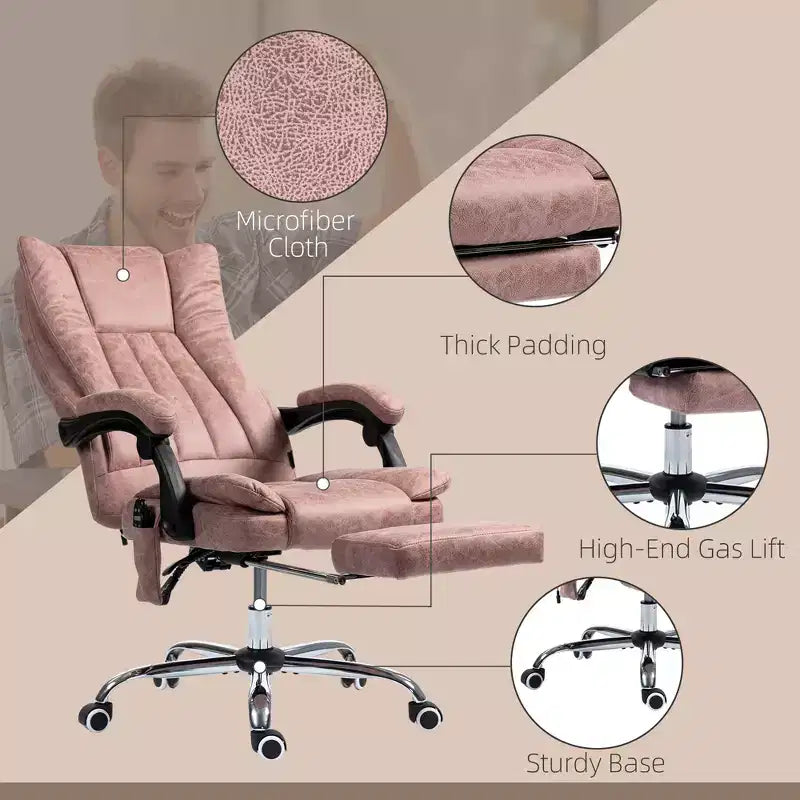 Fauteuil de bureau massant 6 points et chauffant, fauteuil d'ordinateur inclinable avec hauteur réglable et repose-pieds