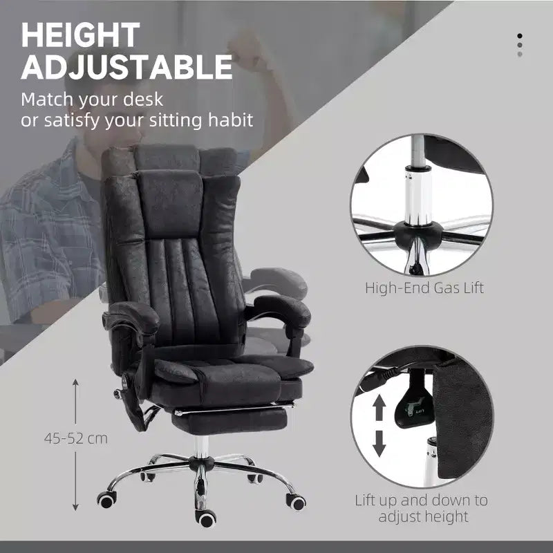 Fauteuil de bureau massant 6 points et chauffant, fauteuil d'ordinateur inclinable avec hauteur réglable et repose-pieds