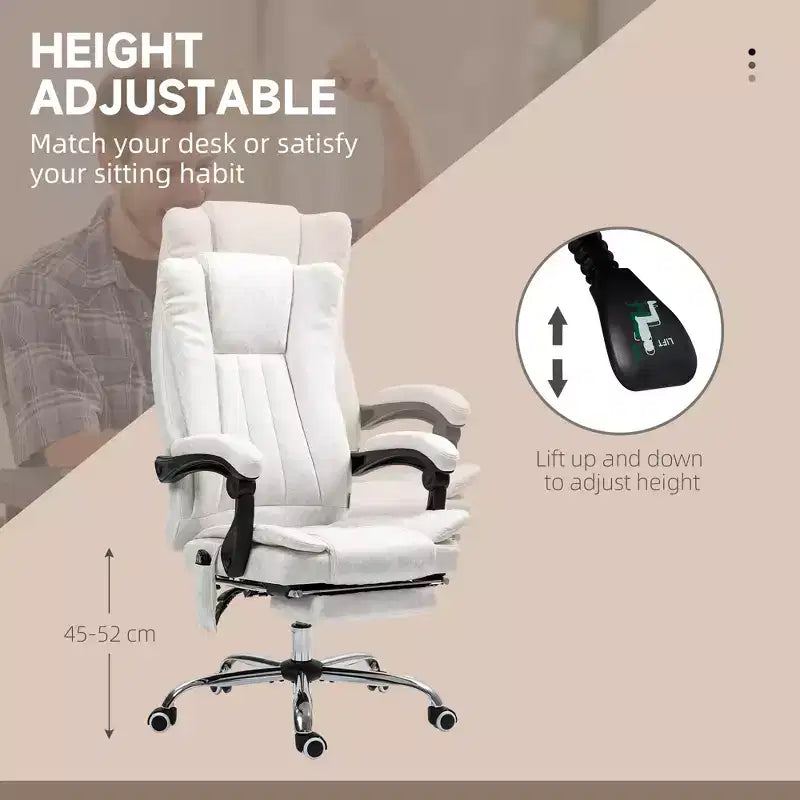 Fauteuil de bureau massant 6 points et chauffant, fauteuil d'ordinateur inclinable avec hauteur réglable et repose-pieds