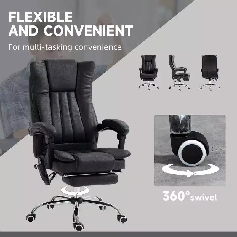 Fauteuil de bureau massant 6 points et chauffant, fauteuil d'ordinateur inclinable avec hauteur réglable et repose-pieds