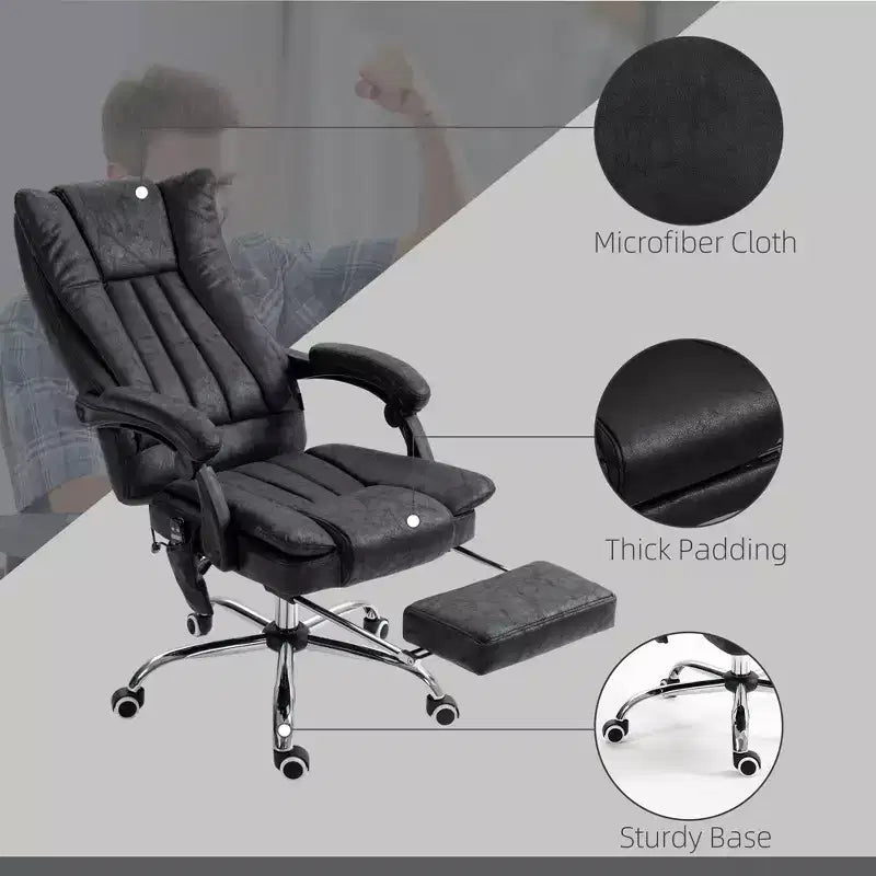 Fauteuil de bureau massant 6 points et chauffant, fauteuil d'ordinateur inclinable avec hauteur réglable et repose-pieds