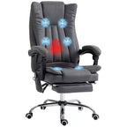 Fauteuil de bureau massant 6 points et chauffant, fauteuil d'ordinateur inclinable avec hauteur réglable et repose-pieds