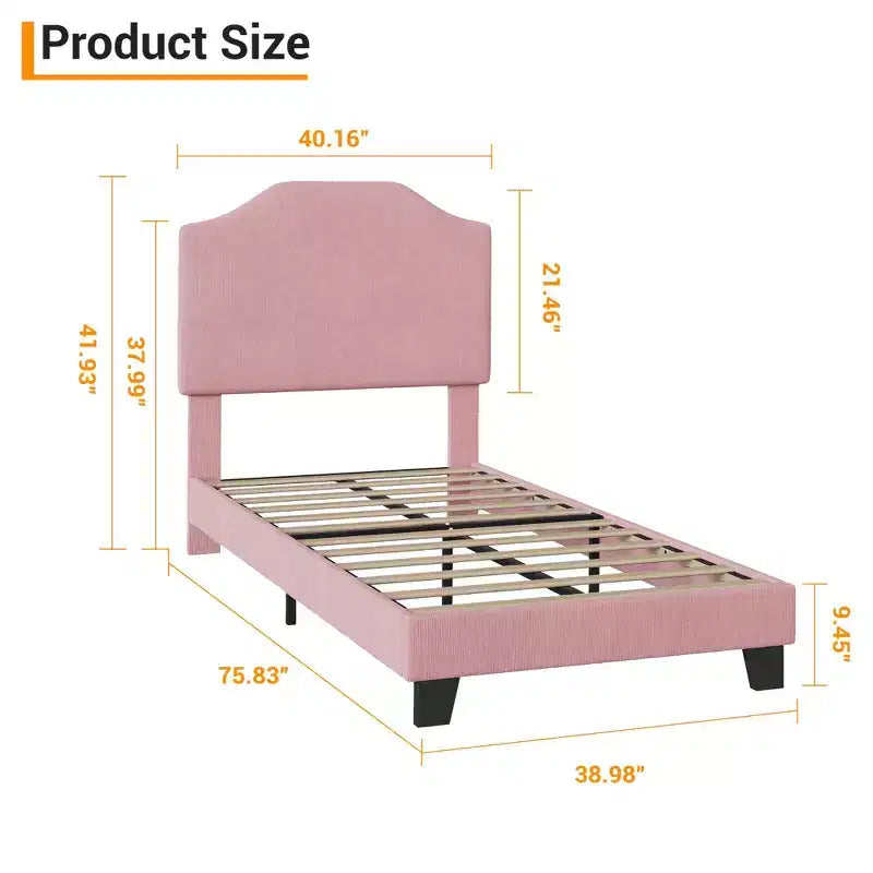 Cadre de lit plateforme capitonné COZONY pour lit simple avec tête de lit en velours côtelé, tête de lit réglable, support à lattes en bois, pas besoin de sommier tapissier