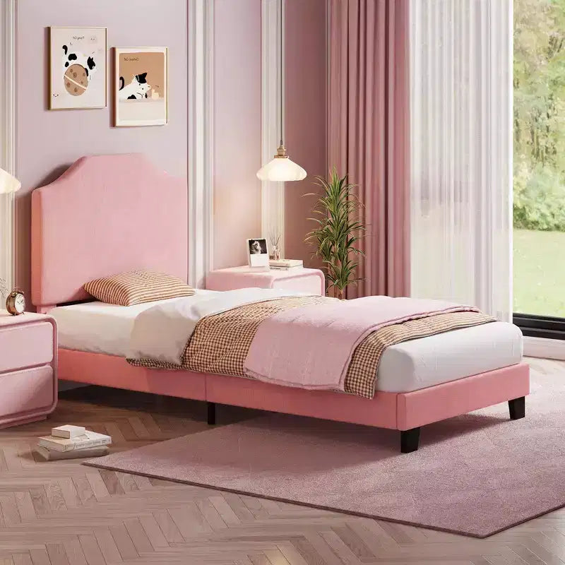 Cadre de lit plateforme capitonné COZONY pour lit simple avec tête de lit en velours côtelé, tête de lit réglable, support à lattes en bois, pas besoin de sommier tapissier