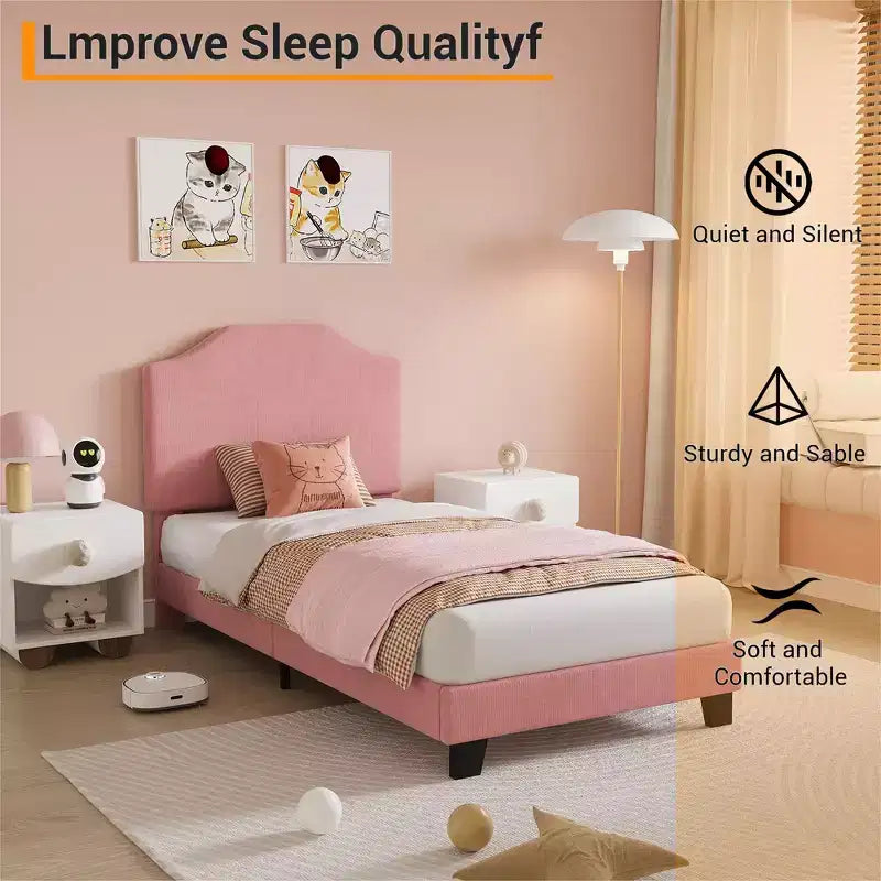 Cadre de lit plateforme capitonné COZONY pour lit simple avec tête de lit en velours côtelé, tête de lit réglable, support à lattes en bois, pas besoin de sommier tapissier