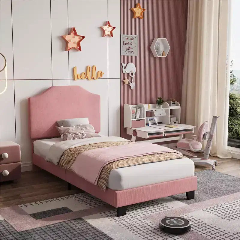 Cadre de lit plateforme capitonné COZONY pour lit simple avec tête de lit en velours côtelé, tête de lit réglable, support à lattes en bois, pas besoin de sommier tapissier
