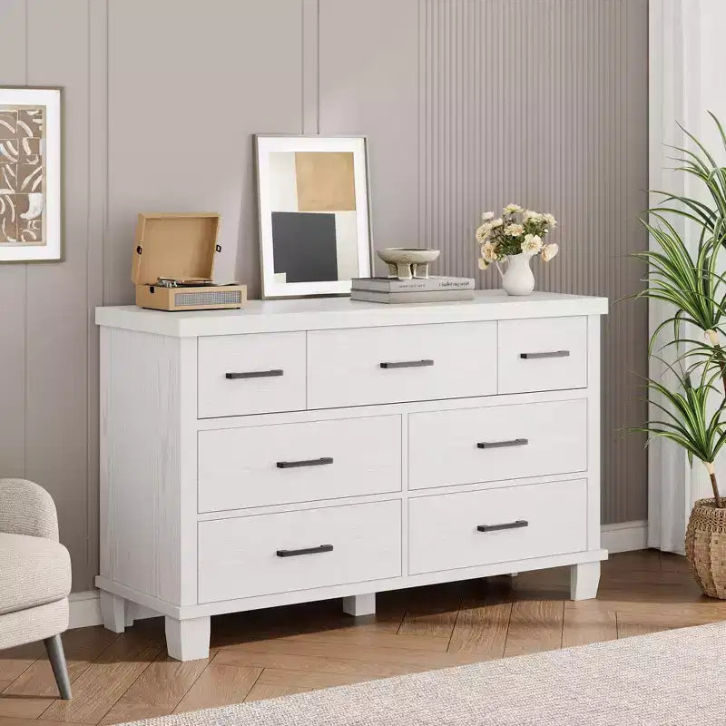 Commode à 7 tiroirs, poignées métalliques, organisateur de commode en bois, pour salon, entrée