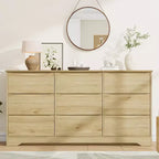 Commode Moderne en Bois à 9 Tiroirs, Grande Commode avec Rangement Profond et Plateau Large, Organisateur Haut pour Chambre, Salon et Chambre d'Enfant, Naturel
