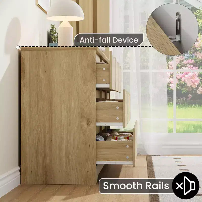 Commode Moderne en Bois à 9 Tiroirs, Grande Commode avec Rangement Profond et Plateau Large, Organisateur Haut pour Chambre, Salon et Chambre d'Enfant, Naturel