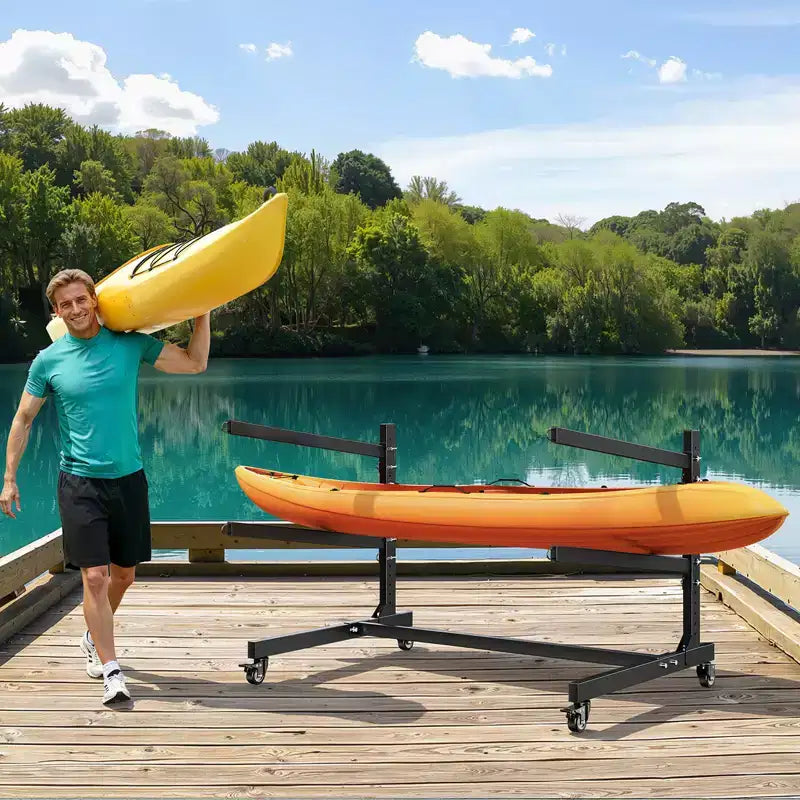 VEVOR Support de rangement pour 2 kayaks, capacité de 79 kg, support autoportant robuste et réglable avec roulettes verrouillables, noir