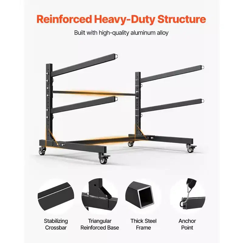 VEVOR Support de rangement pour 2 kayaks, capacité de 79 kg, support autoportant robuste et réglable avec roulettes verrouillables, noir