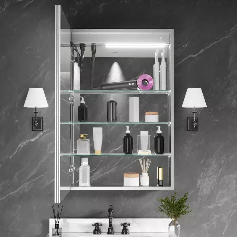FAMYYT Armoire à pharmacie lumineuse en aluminium de 24 po L x 36 po H avec miroir, intensité variable, anti-buée, entièrement assemblée