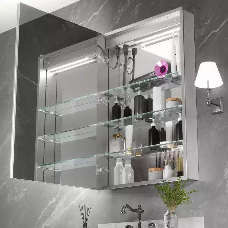 FAMYYT Armoire à pharmacie lumineuse en aluminium de 24 po L x 36 po H avec miroir, intensité variable, anti-buée, entièrement assemblée