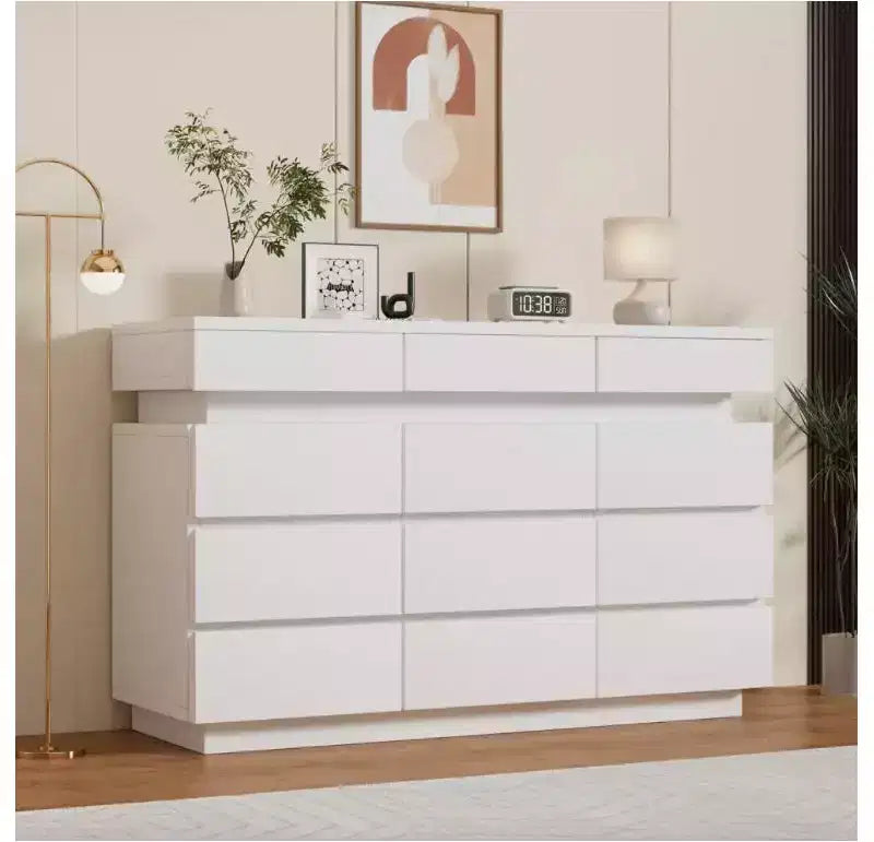 Commode en bois de 59 po avec 12 tiroirs – commode moderne pour chambre à coucher, salon, couloir et entrée