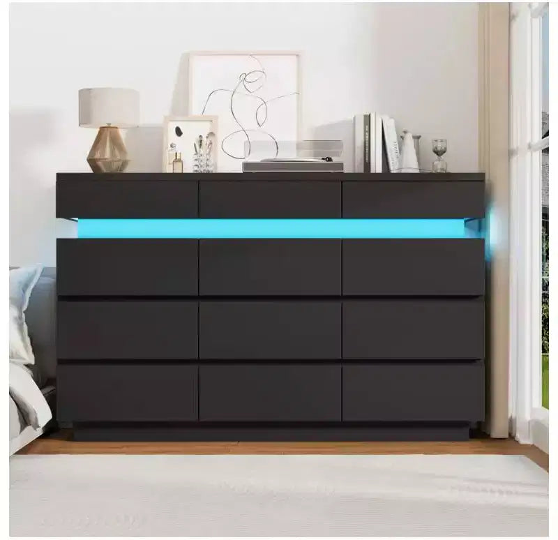 59 Wooden Dresser with 12 Drawers  Modern Chest of Drawers for Bedroom, Living Room, Hallway, and Entryway
