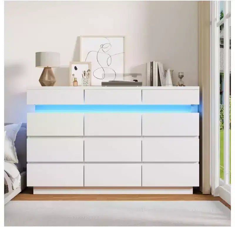Commode en bois de 59 po avec 12 tiroirs – commode moderne pour chambre à coucher, salon, couloir et entrée