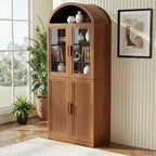 Vitrine arquée meuble de rangement autonome avec portes en verre et en rotin étagères réglables pour salon bureau cuisine salle à manger