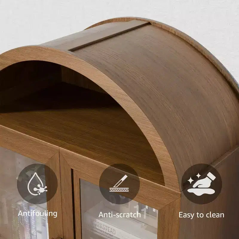 Vitrine arquée meuble de rangement autonome avec portes en verre et en rotin étagères réglables pour salon bureau cuisine salle à manger