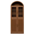 Vitrine arquée meuble de rangement autonome avec portes en verre et en rotin étagères réglables pour salon bureau cuisine salle à manger
