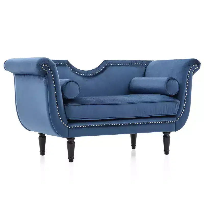 Banc en Velours Whisen 134,6 cm avec Accoudoirs Roulés, Accents de Rivets, Siège Rembourré Minimaliste de Pied de Lit, 2 Coussins, Rembourrage en Mousse Haute Densité
