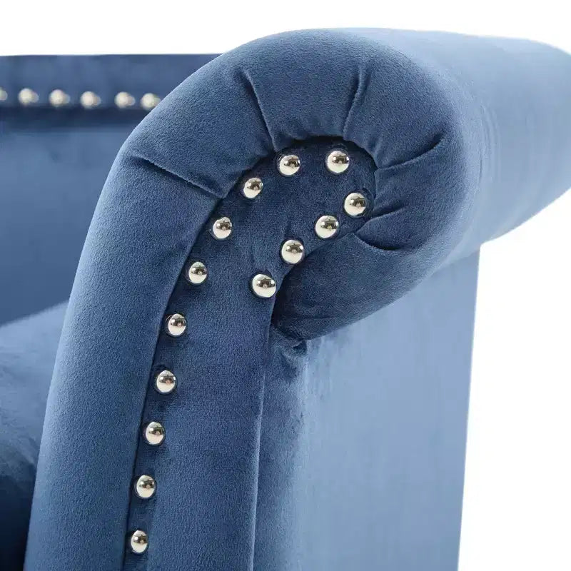 Banc en Velours Whisen 134,6 cm avec Accoudoirs Roulés, Accents de Rivets, Siège Rembourré Minimaliste de Pied de Lit, 2 Coussins, Rembourrage en Mousse Haute Densité