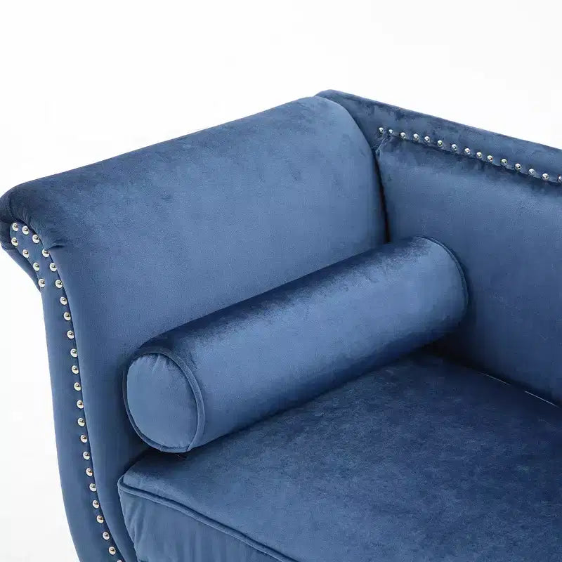 Banc en Velours Whisen 134,6 cm avec Accoudoirs Roulés, Accents de Rivets, Siège Rembourré Minimaliste de Pied de Lit, 2 Coussins, Rembourrage en Mousse Haute Densité