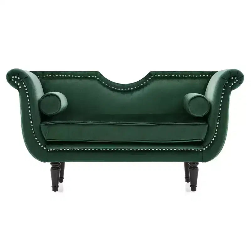 Banc en Velours Whisen 134,6 cm avec Accoudoirs Roulés, Accents de Rivets, Siège Rembourré Minimaliste de Pied de Lit, 2 Coussins, Rembourrage en Mousse Haute Densité