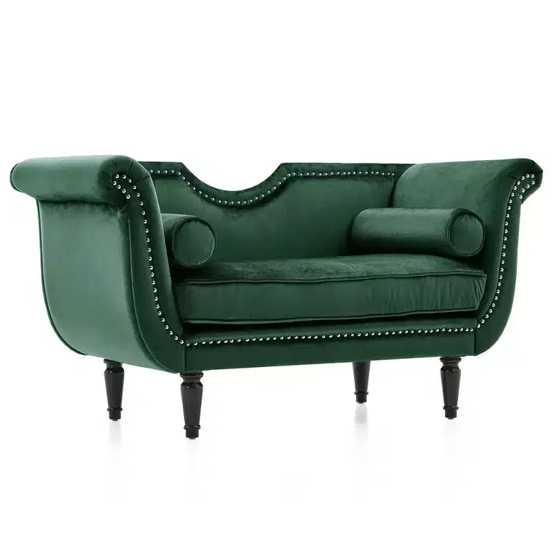 Banc en Velours Whisen 134,6 cm avec Accoudoirs Roulés, Accents de Rivets, Siège Rembourré Minimaliste de Pied de Lit, 2 Coussins, Rembourrage en Mousse Haute Densité