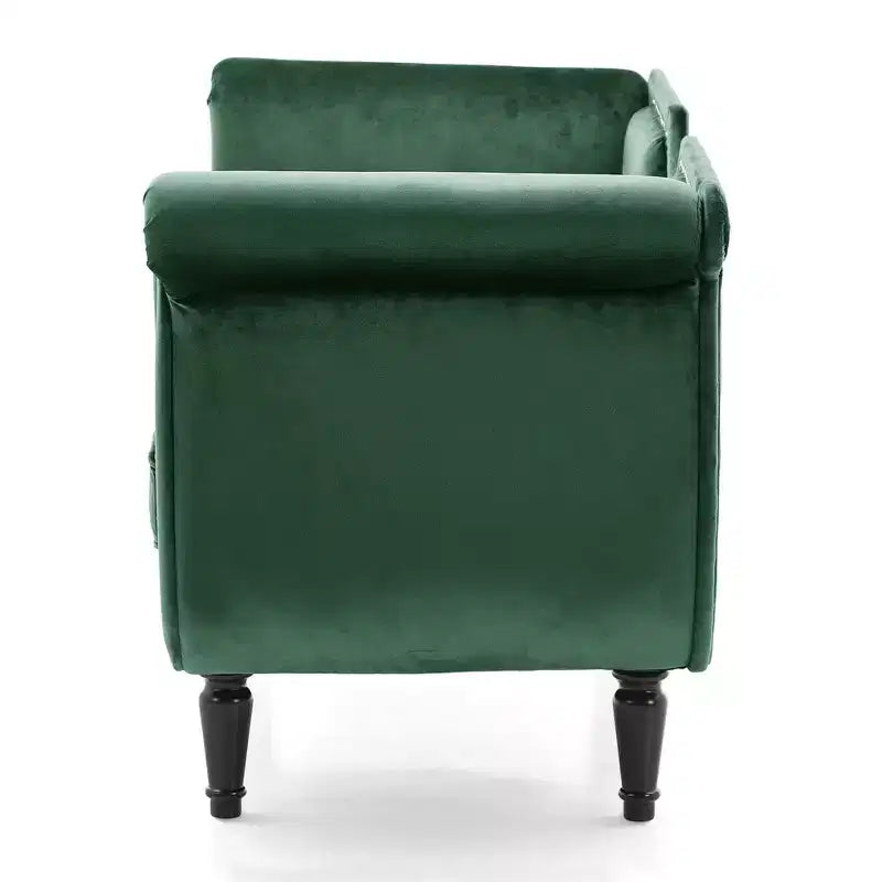 Banc en Velours Whisen 134,6 cm avec Accoudoirs Roulés, Accents de Rivets, Siège Rembourré Minimaliste de Pied de Lit, 2 Coussins, Rembourrage en Mousse Haute Densité