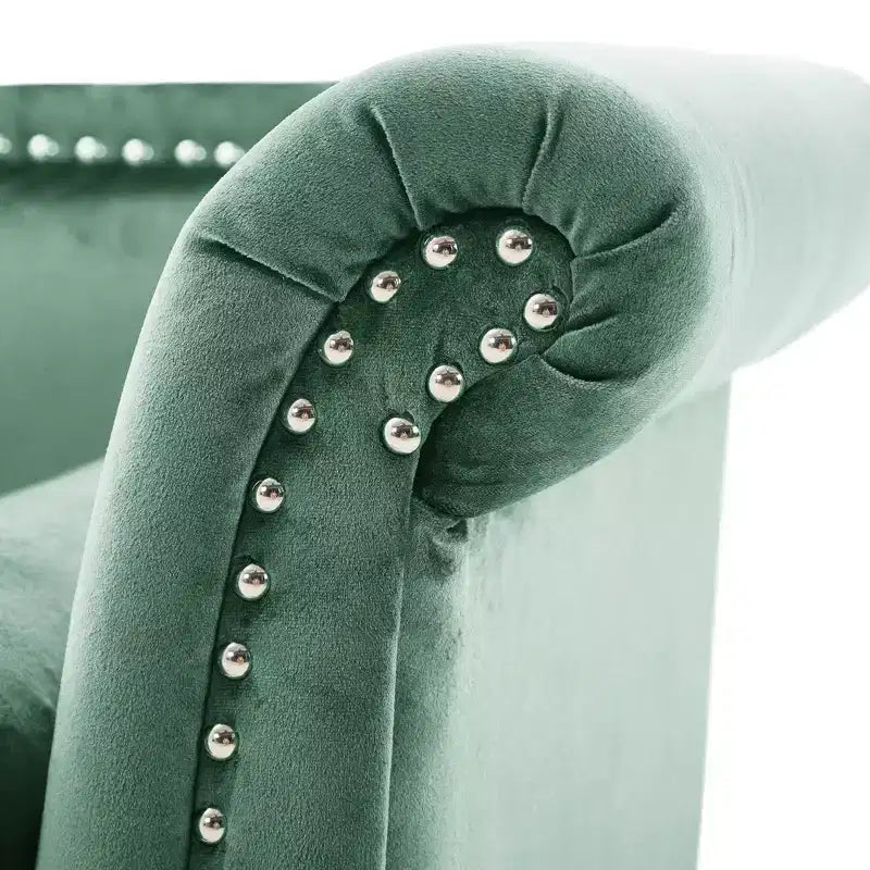Banc en Velours Whisen 134,6 cm avec Accoudoirs Roulés, Accents de Rivets, Siège Rembourré Minimaliste de Pied de Lit, 2 Coussins, Rembourrage en Mousse Haute Densité