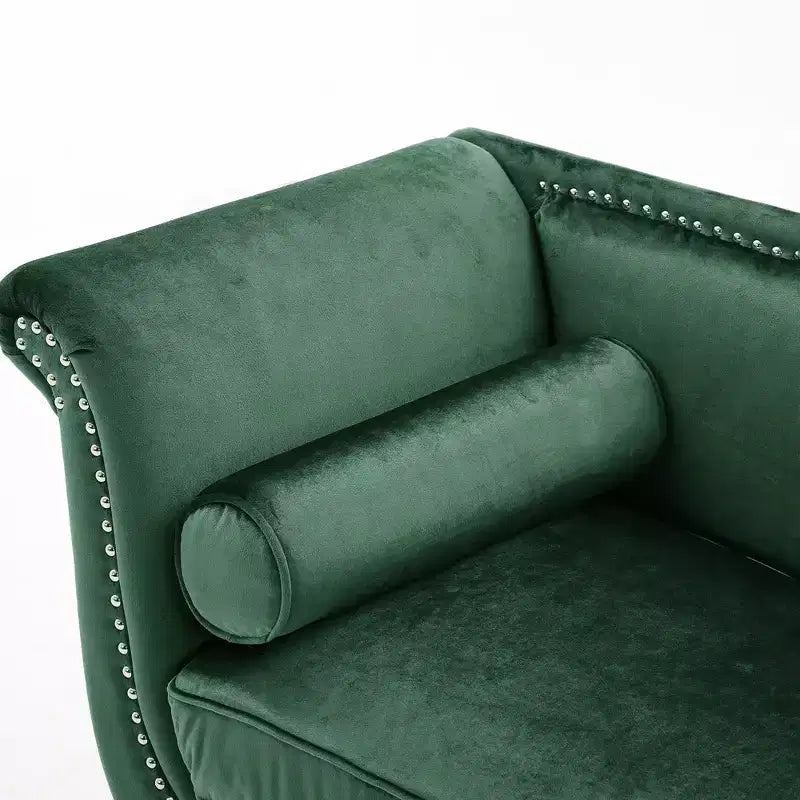 Banc en Velours Whisen 134,6 cm avec Accoudoirs Roulés, Accents de Rivets, Siège Rembourré Minimaliste de Pied de Lit, 2 Coussins, Rembourrage en Mousse Haute Densité