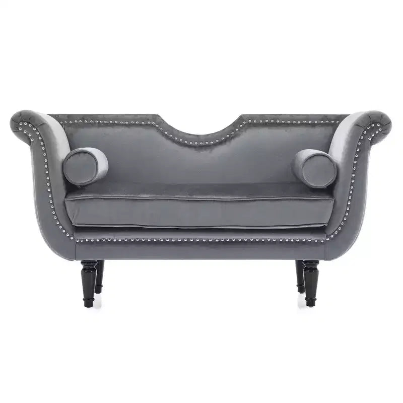 Banc en Velours Whisen 134,6 cm avec Accoudoirs Roulés, Accents de Rivets, Siège Rembourré Minimaliste de Pied de Lit, 2 Coussins, Rembourrage en Mousse Haute Densité