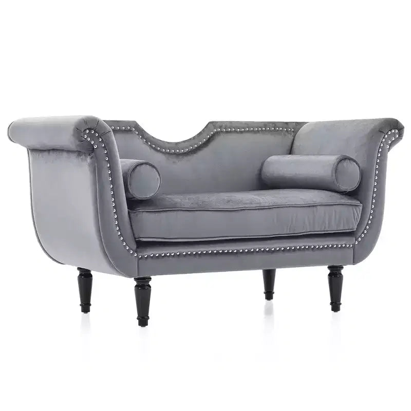 Banc en Velours Whisen 134,6 cm avec Accoudoirs Roulés, Accents de Rivets, Siège Rembourré Minimaliste de Pied de Lit, 2 Coussins, Rembourrage en Mousse Haute Densité