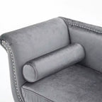 Banc en Velours Whisen 134,6 cm avec Accoudoirs Roulés, Accents de Rivets, Siège Rembourré Minimaliste de Pied de Lit, 2 Coussins, Rembourrage en Mousse Haute Densité